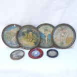 A set of 4 Art Nouveau circular coloured prints, miniature portrait engraving etc
