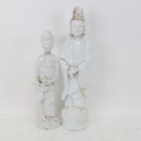 2 Chinese blanc de chine figures, tallest 45cm, both A/F