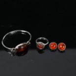 NIELS ERIK FROM - a sterling silver and amber set ring and bracelet, and a pair of silver and