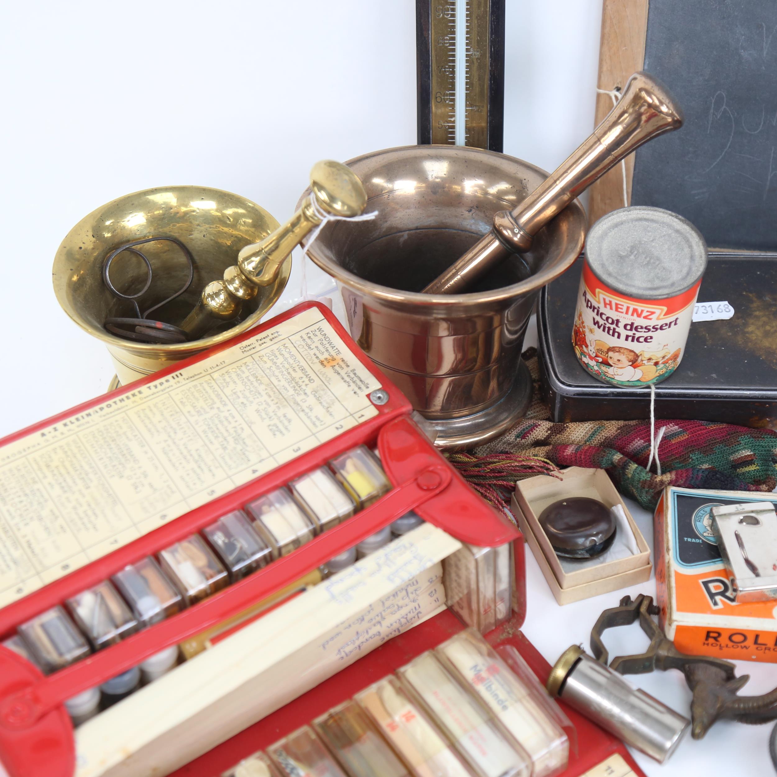 2 pestles and mortars, a thermometer, a Rolls razor, candle snuffers, blood pressure gauge, and - Image 2 of 2