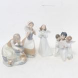 Lladro angels, 17cm, another Lladro figure, and 2 NAO girls