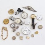 A box of mixed watches to included a silver and blue enamel pendant watch, an engraved Continental