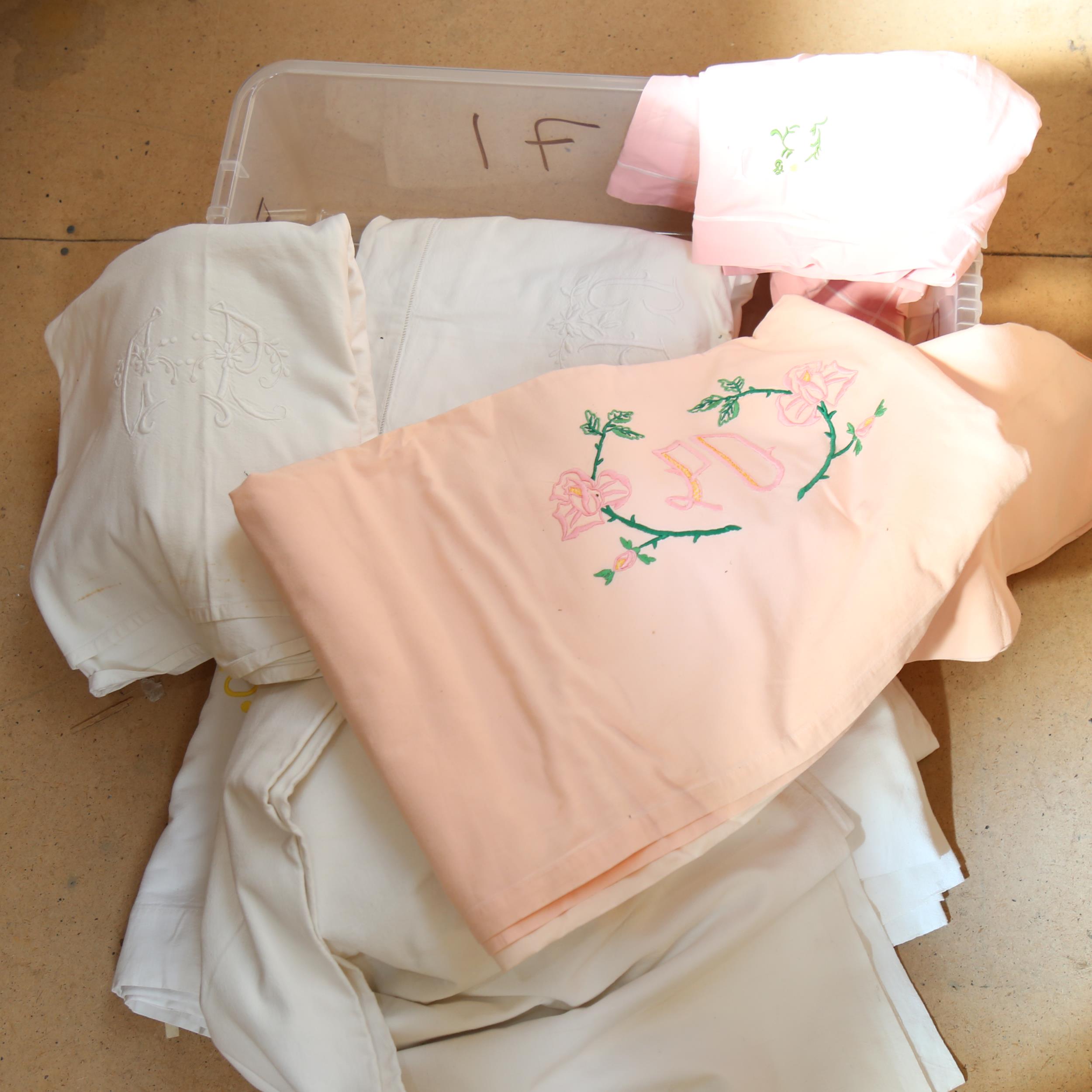 Various Vintage bed linen with embroidered monograms - Image 2 of 2