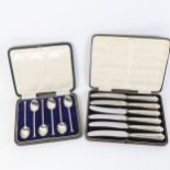 A set of 6 silver teaspoons, Sheffield 1922, and a cased set of 6 silver-handled bread knives,