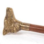 A reproduction cast-brass figural fox-head walking cane, length 95cm No damage or repair