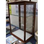 Antique glazed mahogany shop display cabinet, with etched panel advertising Macfarlane, Lang & Co'