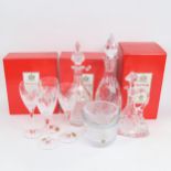 Boxed Royal Brierley crystal decanter and goblets, and other glassware