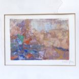 A Spanish abstract watercolour, indistinctly signed, image 14cm x 20cm, mounted