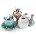 Oriental ceramic ginger jars, pair of blue and white brush washers, crackle glaze vase and a