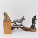 An Alsatian dog car mascot on oak plinth, height 15cm, a brass Collie figure on plinth, and a St