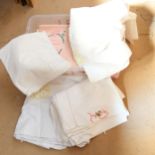 Various Vintage bed linen with embroidered monograms