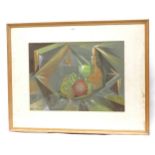 J P Atkinson, watercolour and pastel, still life fruit and wine, signed and dated '79, framed,