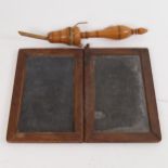 A Victorian folding slate, and a dame school clicket stick (2)