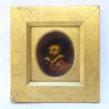 Oil on metal, head and shoulders portrait of a gentleman, unsigned, framed, overall 19.5cm x 18cm