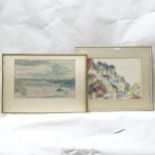 Robert MacKechnie, 2 watercolours, abstract landscapes, signed and dated 1940s, framed, largest