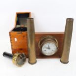 NAVAL INTEREST - an Air Ministry brass-mounted compass type 06.A, pine-cased, 2 brass shell cases,
