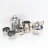 3-piece Vintage chromium plated heat saver tea set, teapot height 22cm, Vintage stainless steel