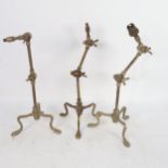 A set of 3 brass anglepoise lamp bases, extended height 46cm