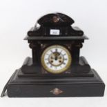 A large Antique slate-cased architectural 8-day mantel clock, with veined marble inserts and