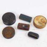 6 snuffboxes, including Tartanware example, horn example etc