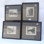 M Verdiea, a set of 4 etchings, Rye scenes, pencil signed, framed, largest overall 26cm x 29cm (4)