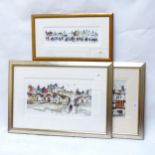 Sue Howells, 3 limited edition coloured prints, figures in street scenes, all framed, largest