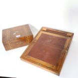 A Victorian brass-bound writing slope, and a workbox with marquetry decoration, tray-fitted interior