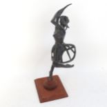 A modernist nude bronze ballerina sculpture, unsigned, on wood plinth, overall height 41cm