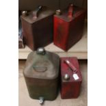 3 Vintage painted oil/petrol cans, and a larger paraffin can (4)