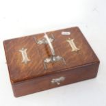 An oak smoker's box, with silver plated mounts, and lights drawer, width 23.5cm