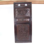 A Chinese carved Hongmu screen panel, 93cm x 40cm