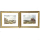 Robert Anderson, a pair of watercolours, river views with grazing sheep, gilt-framed, overall 42cm x