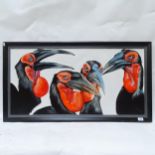 Clive Fredriksson, oil on board "turkeys", framed, overall 110cm x 59cm