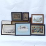 A group of Antique coloured prints and engravings (9)
