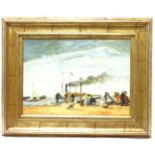 After Eugene Boudin, oil on board, L'Imbarcadeno A Trouville, signed, framed, overall 97cm x 76cm