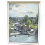 Mid-century oil on board, canal lock, signed Gascoigne, framed, overall 64cm x 49cm