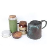 Vintage Thermos flask, copper measure, sugar kitchen storage jar etc