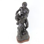 After Anatole Jean Guillot (French 1865 - 1911), large patinated spelter sculpture, man fighting