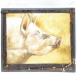 Clive Fredriksson, oil on canvas "pig", framed, overall 82cm x 71cm
