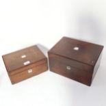 A Victorian mahogany box, and a workbox with tray-fitted interior and contents, width 27.5cm