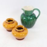 CHRISTOPHER DRESSER for LINTHORPE POTTERY - a green glaze Studio pottery jug, model 816, and a