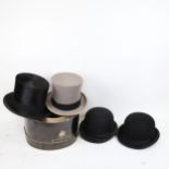 2 top hats, and 2 bowler hats (4)