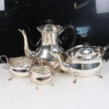An Edwardian silver 4-piece tea and coffee set, 57.9oz