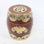 A small Chinese brass-bound turned wood barrel box, height 11cm