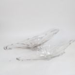 2 Vintage clear Art glass dishes, longest 67cm