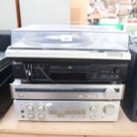 Various Hi-Fi, including Luxman stereo integrated amplifier and stereo tuner, Sony High Density
