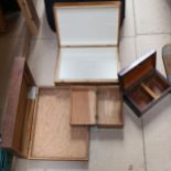 2 pine boxes, a mahogany box, and a tea caddy, length 23cm