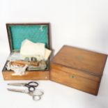 A Victorian writing slope, and a workbox with inlaid mother-of-pearl decoration and contents,