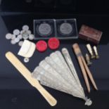 Various collectables, including Chinese red stained ivory checquers, carved bone seals and pipe