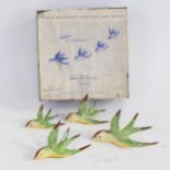 1930s Soho Pottery group of swallows, longest 9.5cm